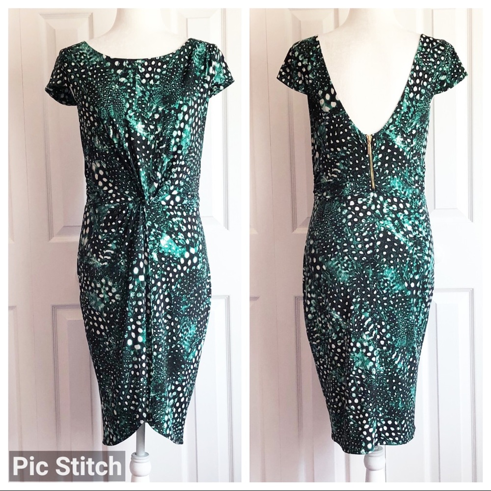 Victoria's Secret Green Print Bodycon Cap Sleeve Sheath Dress Small
